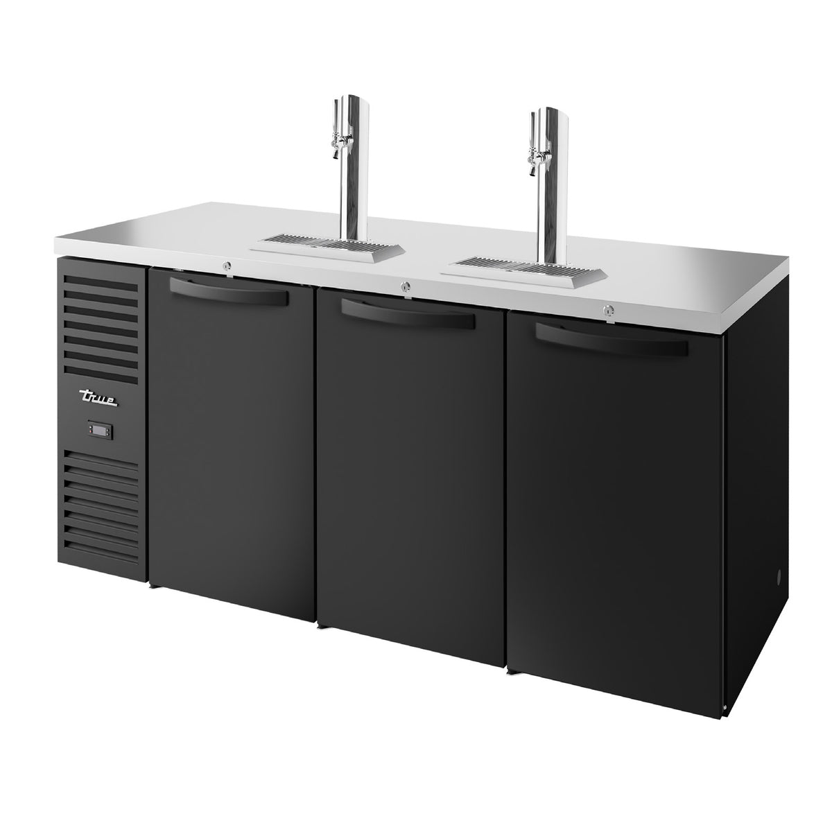 True TDR84-RISZ1-L-B-SSS-1 direct draw beer dispenser, black, front angle view