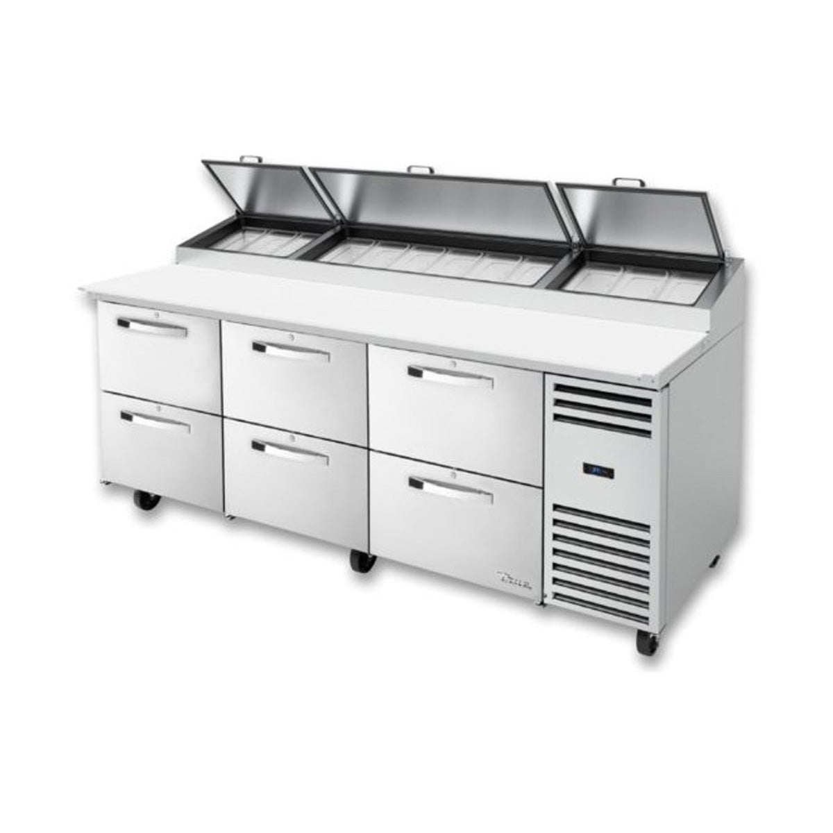 True TPP-AT2-93D-6-HC~SPEC3 93" Refrigerated Pizza Prep Table w/ 6 Drawers, (12) 1/3 Pans
