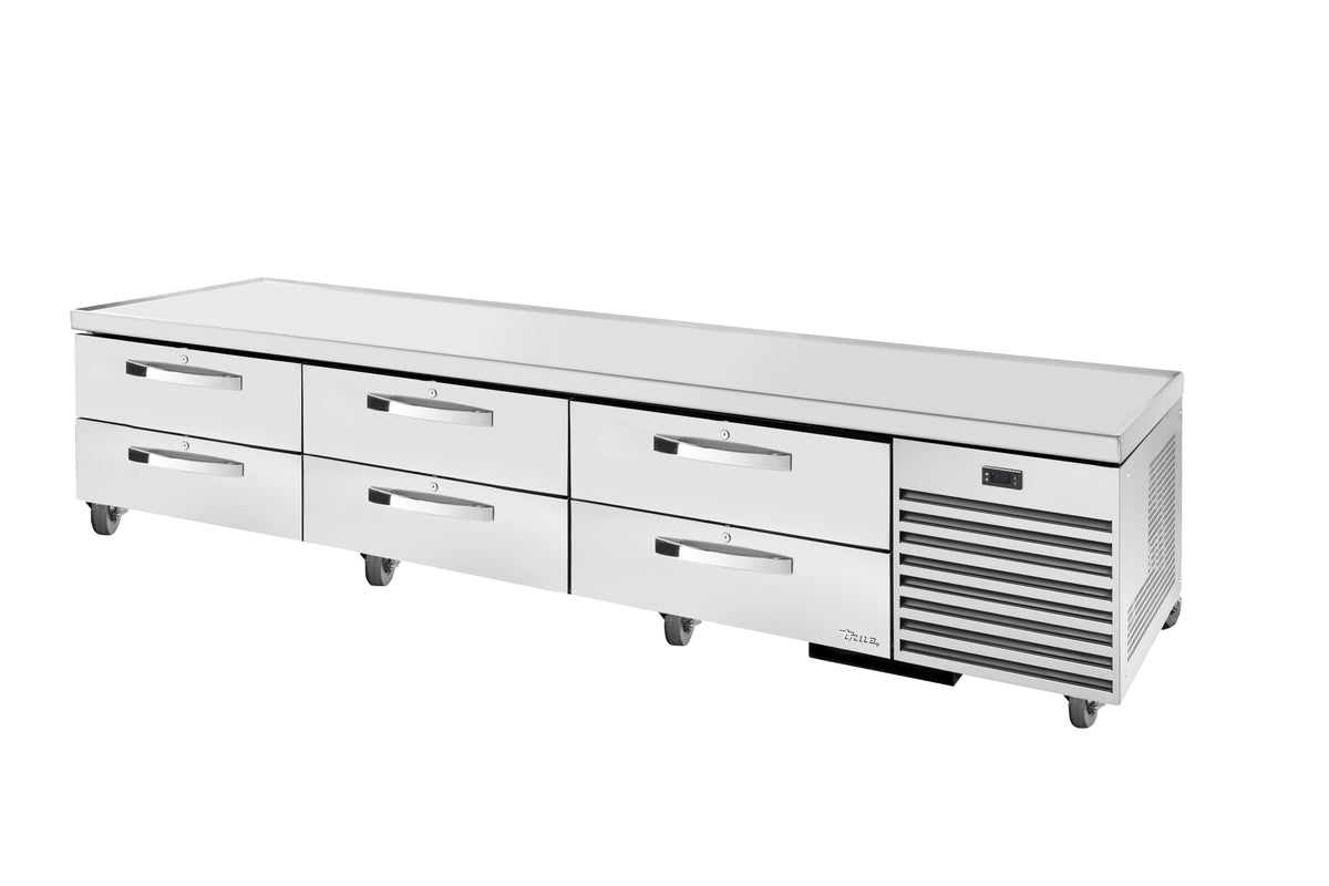 True TRCB-110-HC~SPEC3 6-drawer chef base, front angle view, drawers closed