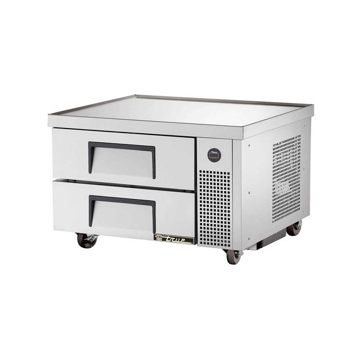 True TRCB-36-HC 2-drawer chef base, front angle view, drawers closed