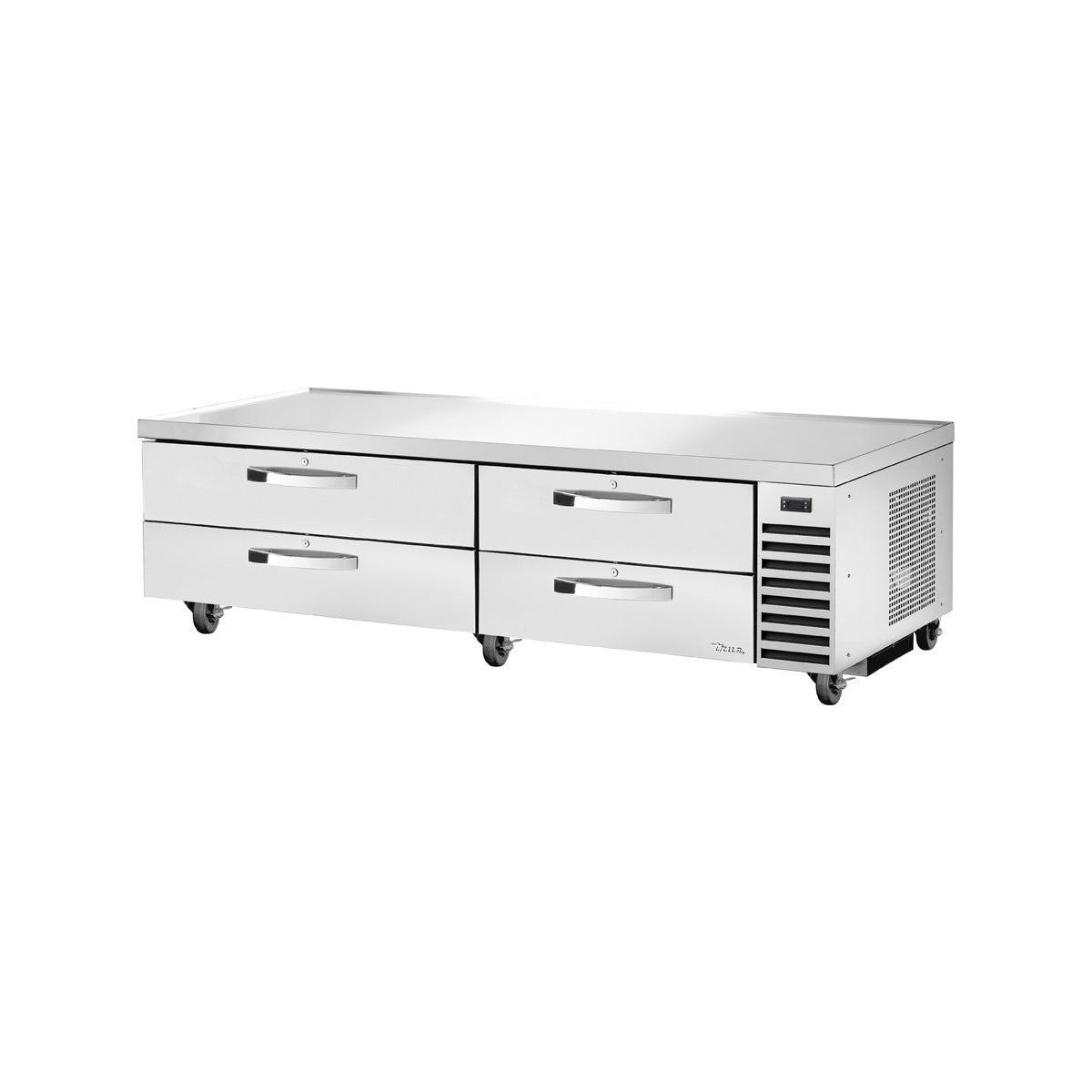 True TRCB-82-HC~SPEC3 4-drawer chef base, front angle view, drawers closed