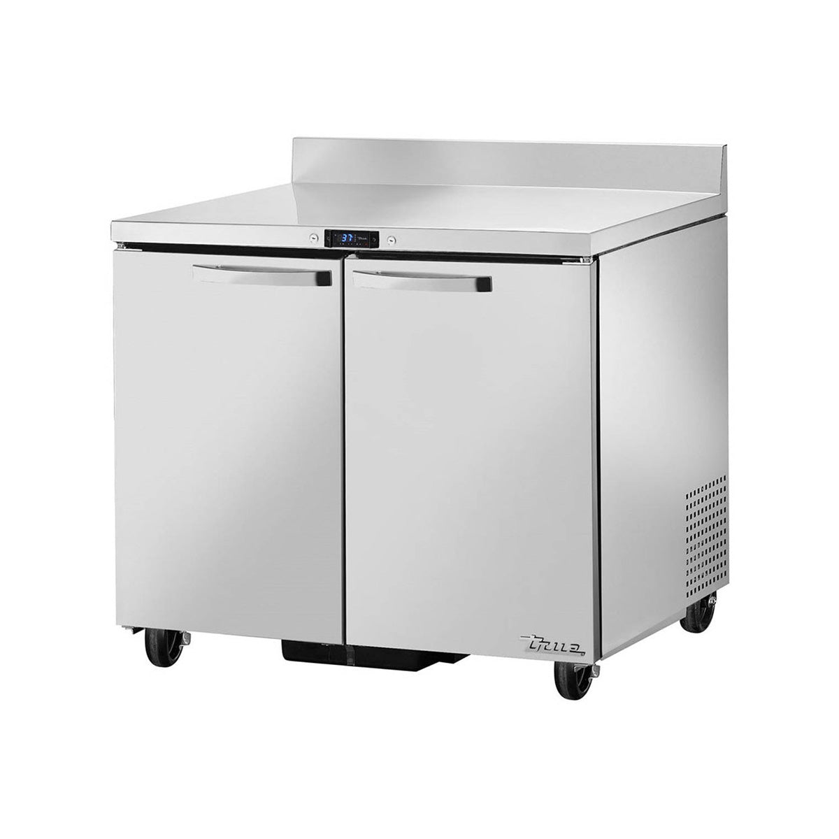 True TWT-36-HC~SPEC3 2-door worktop refrigerator, front angle view, doors closed