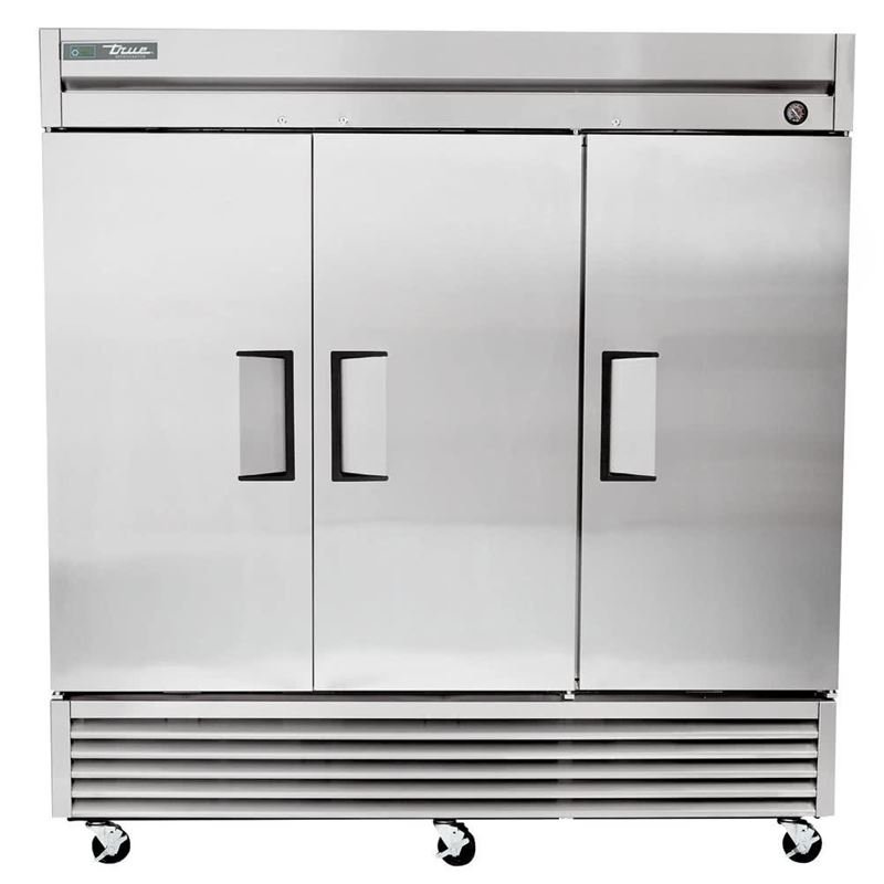 True TS-72F-HC 3-door solid reach-in freezer, front angle view, doors closed