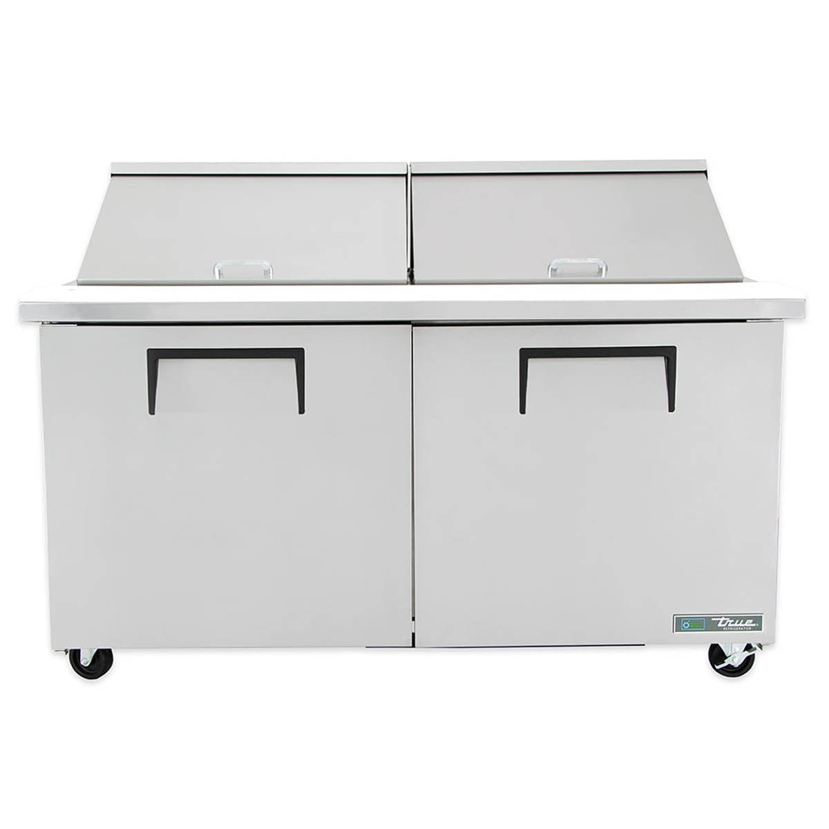 True TSSU-60-24M-B-ST-HC sandwich/salad prep table, front view, lids closed