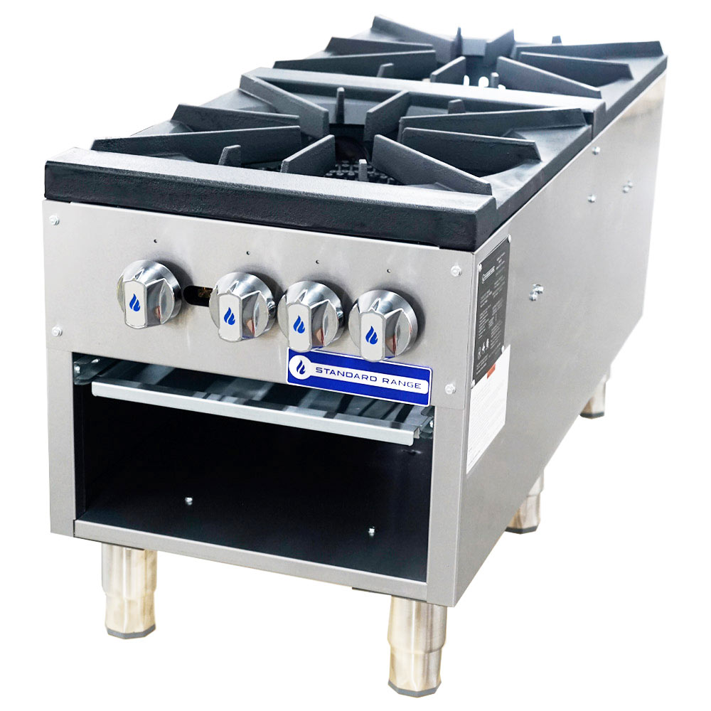 Standard Range SR-SP2 double burner gas stock pot range, angled front view