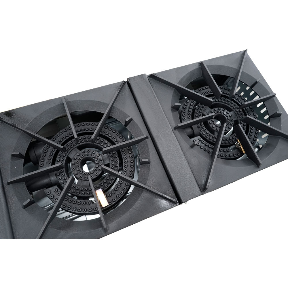 Standard Range SR-SP2 double burner gas stock pot range, cast iron grates, close-up