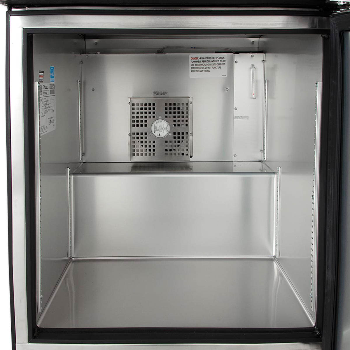 True TWT-27F-HC 1-door worktop freezer, interior view with wire shelves