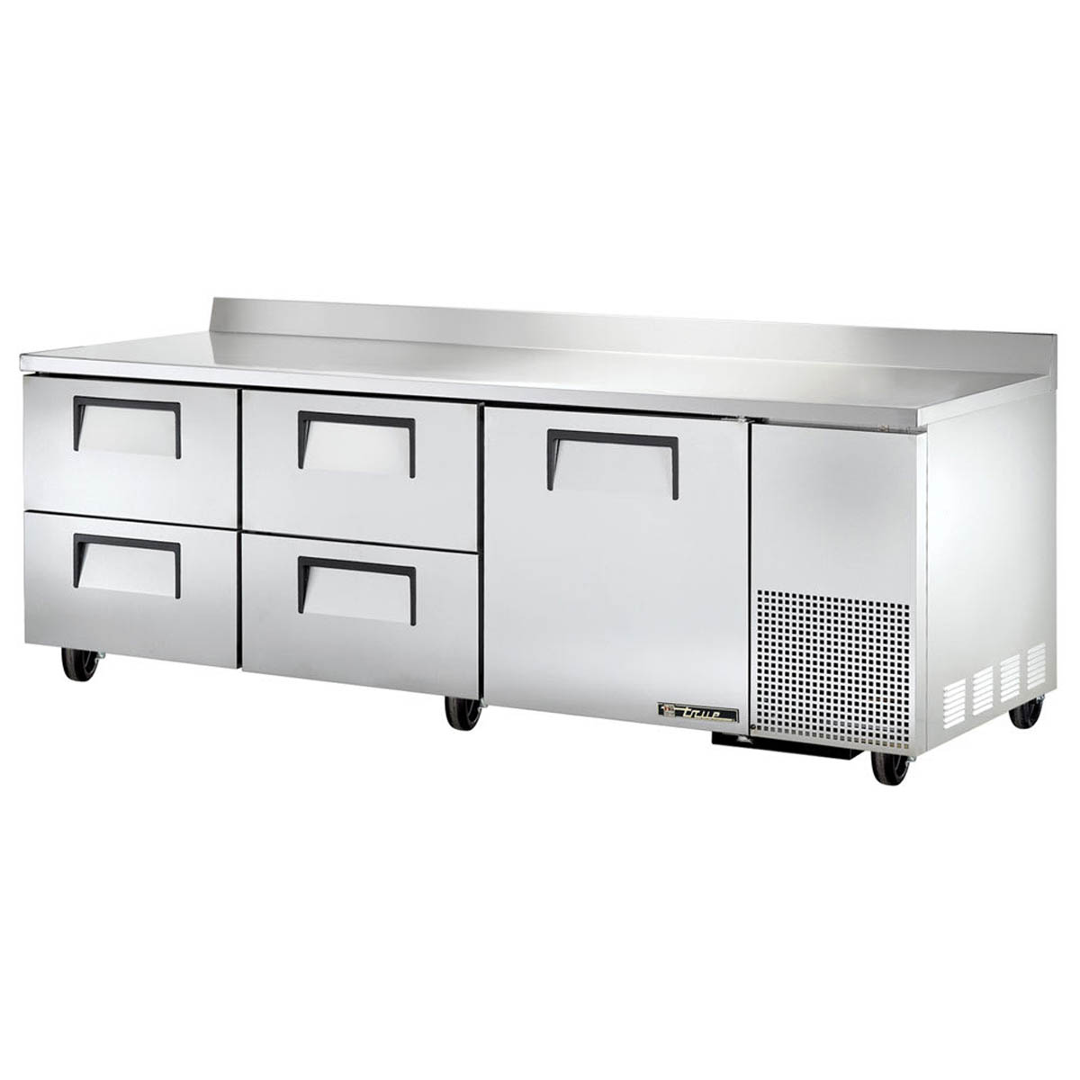 True TWT-93D-4-HC 1-door 4-drawer deep worktop refrigerator, front angle view, door and drawers closed