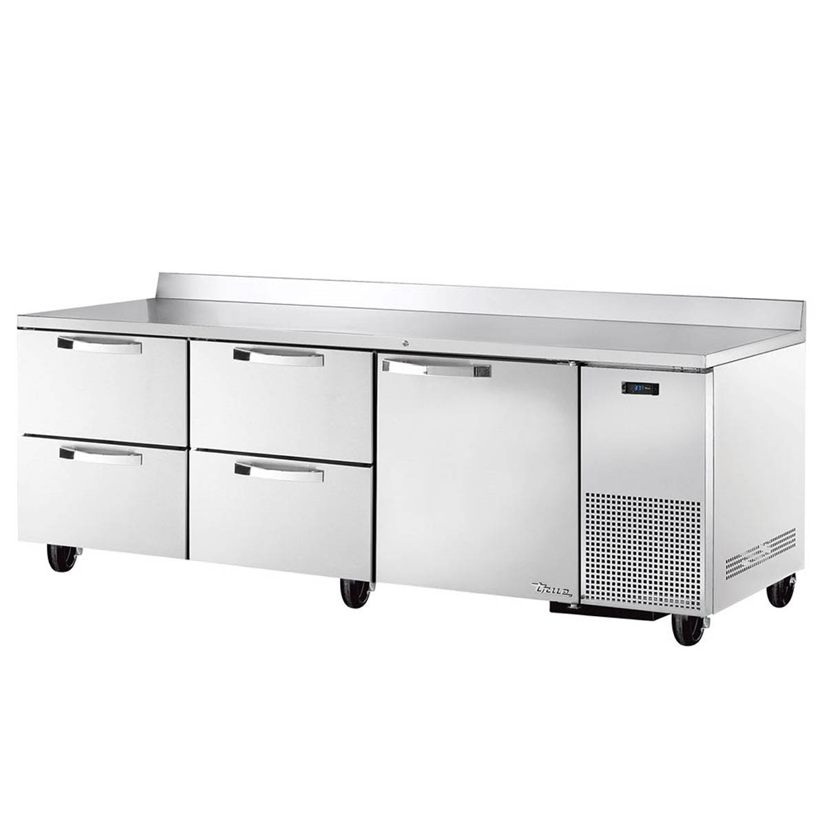 True TWT-93D-4-HC~SPEC3 1-door 4-drawer deep worktop refrigerator, front angle view, door and drawers closed