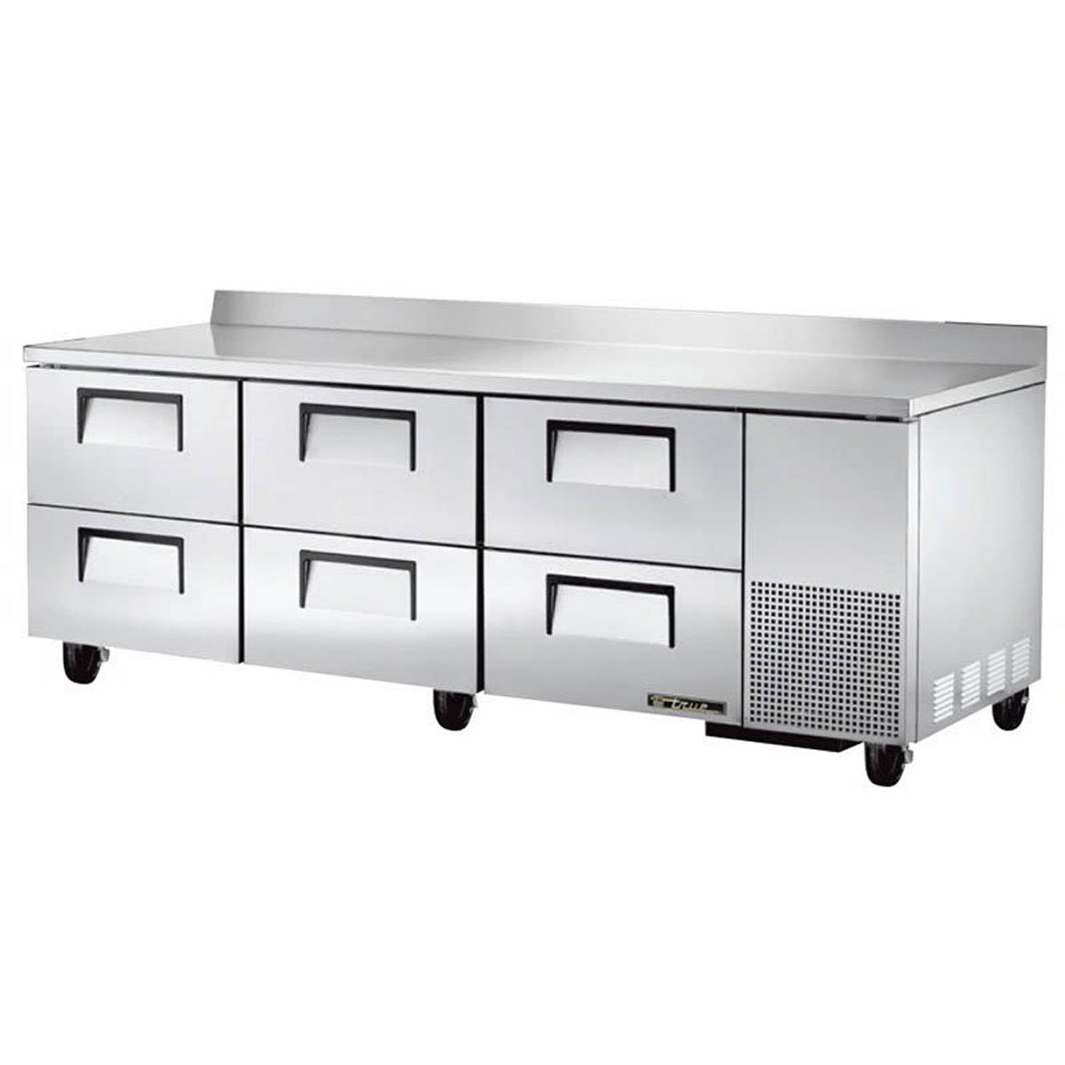 True TWT-93D-6-HC 6-drawer deep worktop refrigerator, front angle view, drawers closed