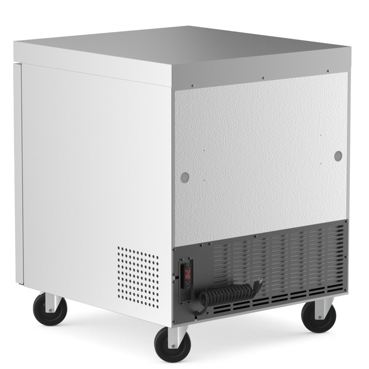 Coldline UC-27R undercounter worktop refrigerator, side and rear view
