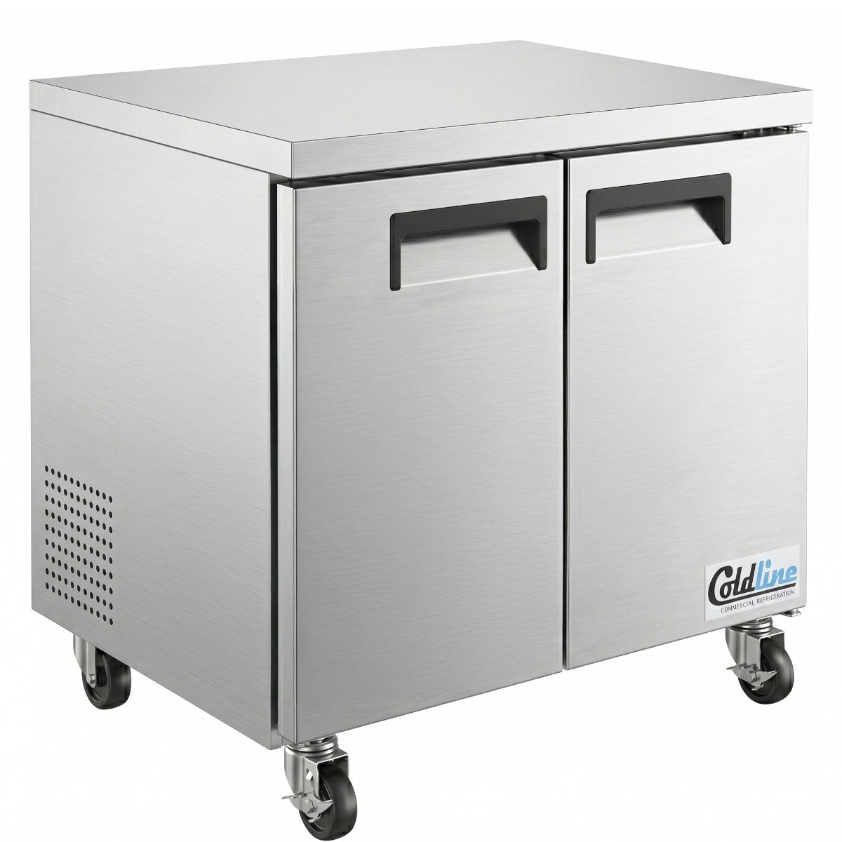 Coldline UC-36R undercounter worktop refrigerator, angled front view