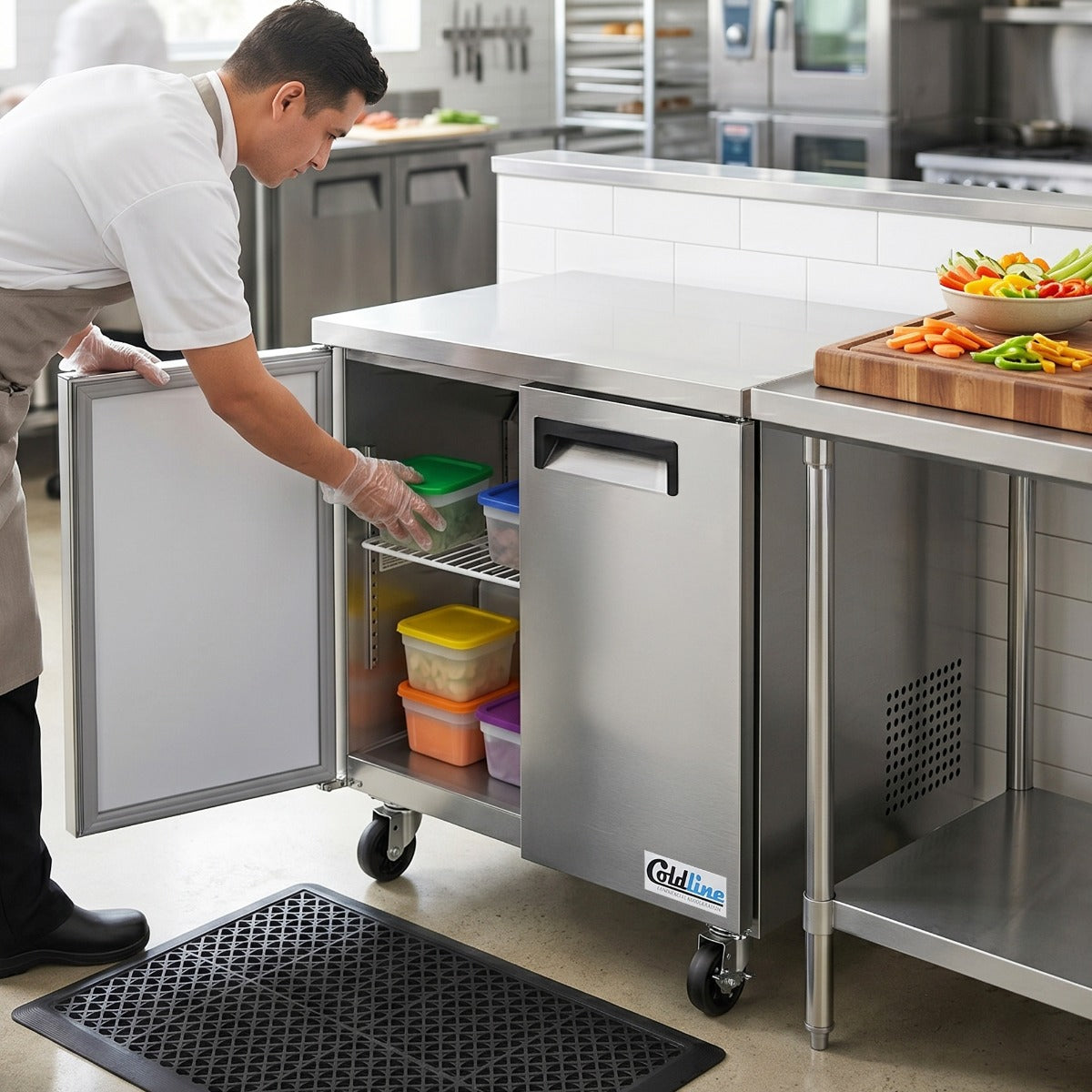Coldline UC-36R undercounter worktop refrigerator, in use in a kitchen (representative image)