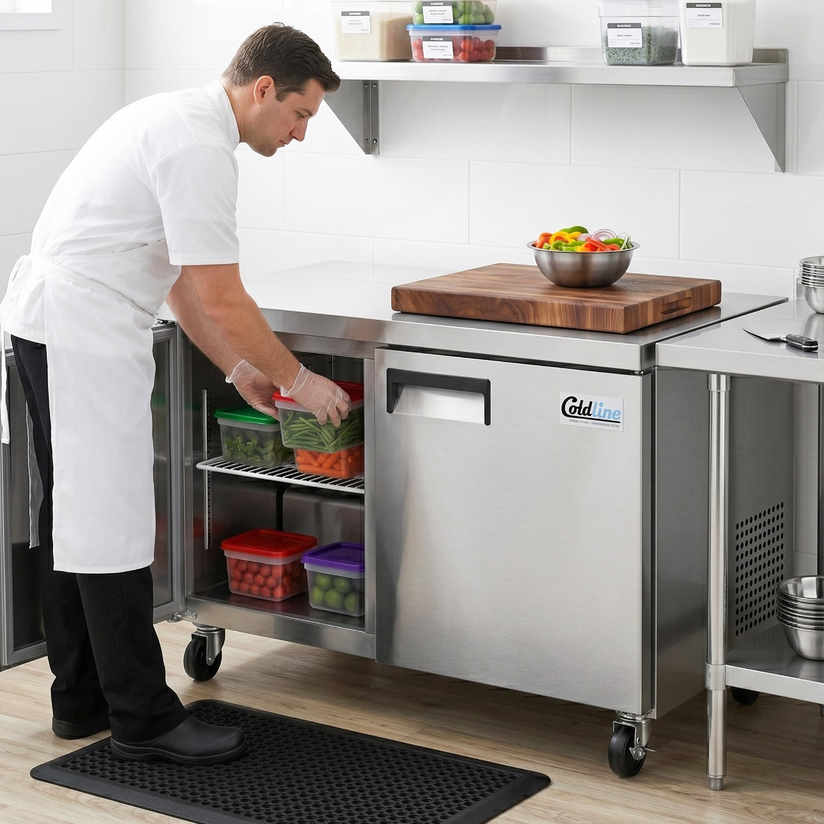 Coldline UC-60F undercounter worktop freezer, in use in a kitchen (representative image)