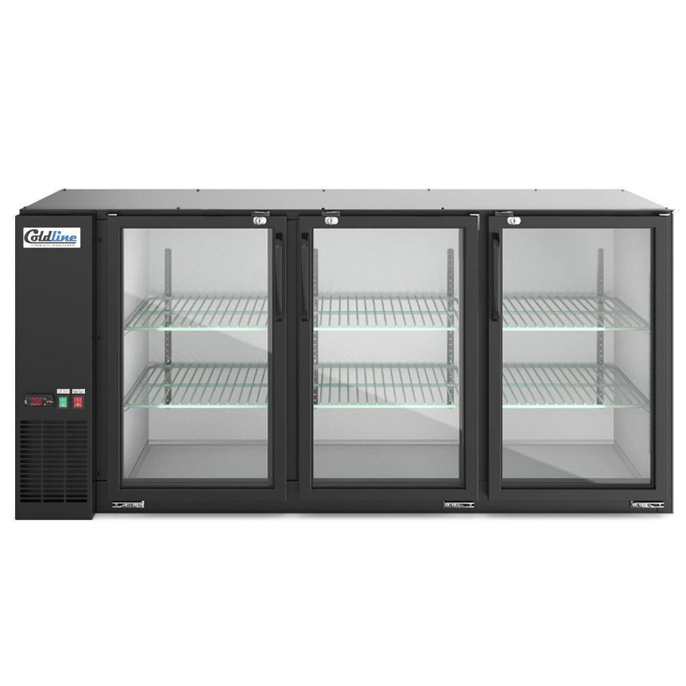 Coldline CBB-72G-T 72" Underbar Height Swing Glass Door Back Bar Cooler, Black