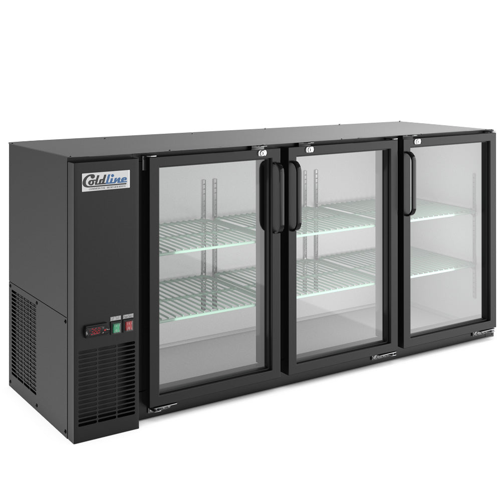 Coldline CBB-72G-T 72" Underbar Height Swing Glass Door Back Bar Cooler, Black