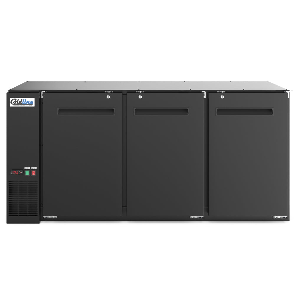 Coldline CBB-72-T 72" Underbar Height Swing Solid Door Back Bar Cooler, Black