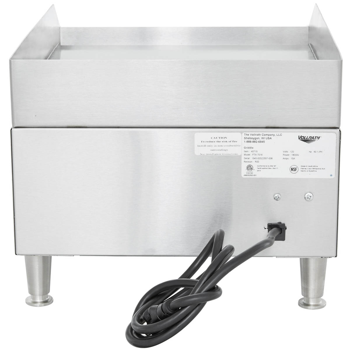 Vollrath 40715 14" Countertop Electric Griddle with 14.25" x 16.5" Surface, Thermostatic Controls, 120v/1ph