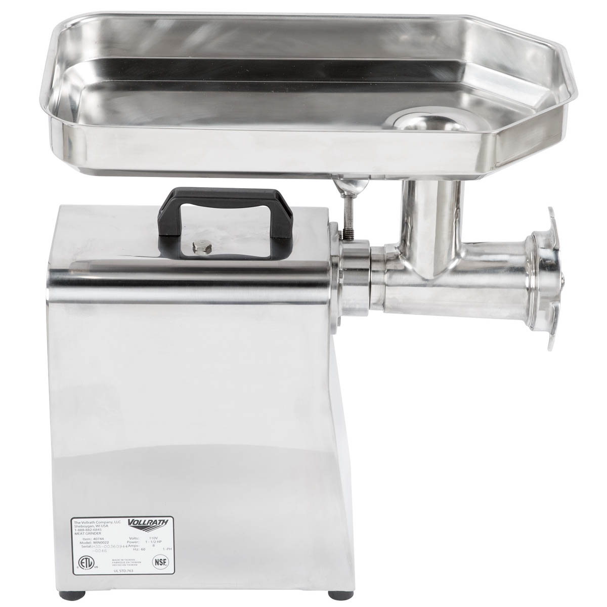 Vollrath 40744 Electric Meat Grinder, #22 Hub, 528 lbs/hr, 1.5 HP 110V, 2-1/4" Chute, Sausage, 1/8" & 5/16" Plates