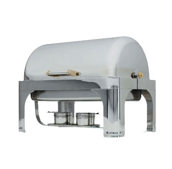 Vollrath 46080 NYNY 9qt Stl Chafer, Mirror Brass Knob, Roll-Top 90°, Rack/Water, 2-1/2" SPV, 2 Fuel