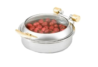 Vollrath 46124 Intrigue Induction Chafer - Rd 6-Qt, 18-8 SS + Brass Trim, 18-0 SS Food Pan, Lid