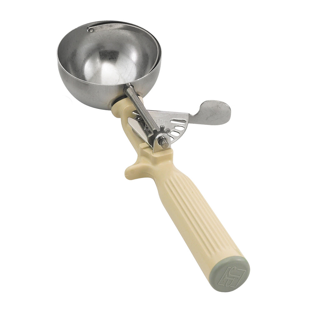 Vollrath 47141 Disher, Round Bowl, Size 10, 3-1/4 Oz, Stainless Steel, Ivory Handle — Case of 12 pieces