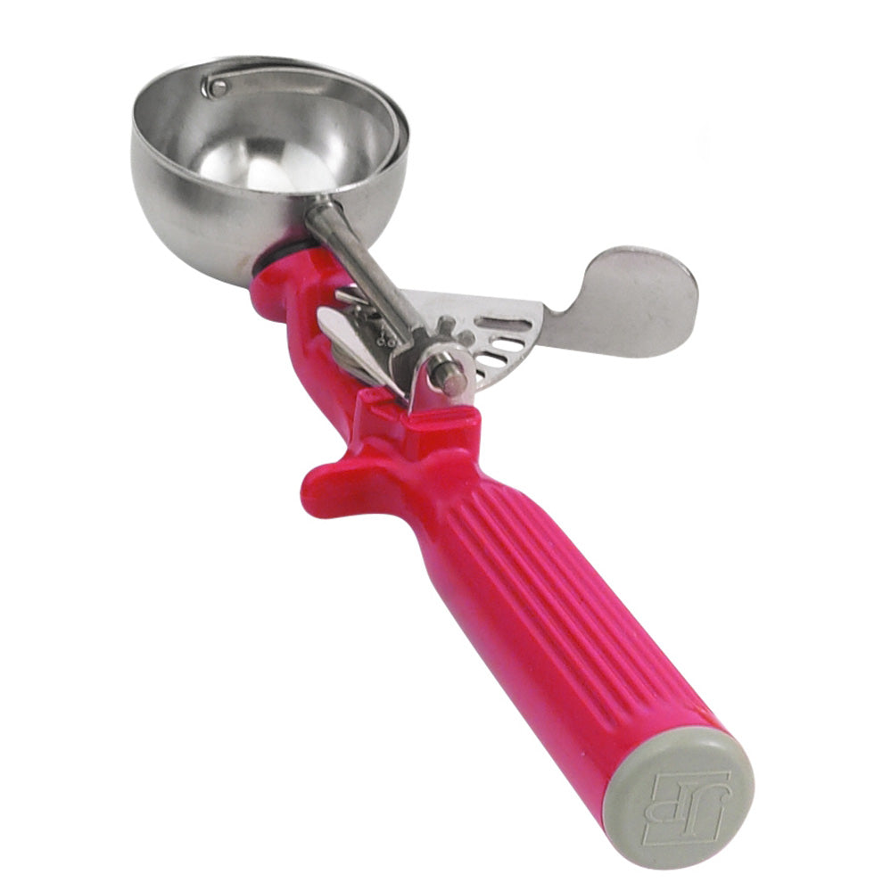 Vollrath 47145 Disher, Round Bowl, Size 24, 1-1/3 Oz, Stainless Steel, Red Handle — Case of 12 pieces