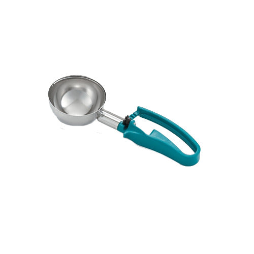 Vollrath 47389 Disher, 6 Oz., Size 5, 3-3/8" Dia., Stainless Steel, Teal Ergonomic Handle — Case of 12 pieces