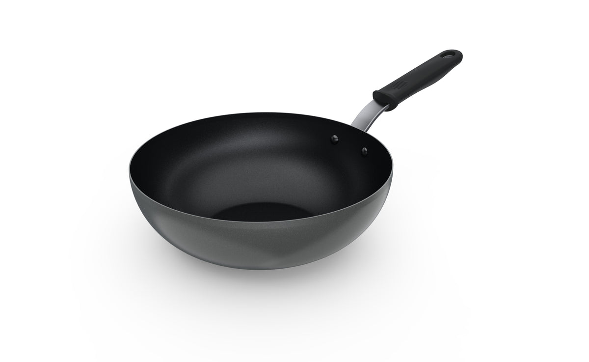 Vollrath 592350 Stir-Fry Pan, 11" Dia., Silicone Handle, Carbon Steel, Black Finish