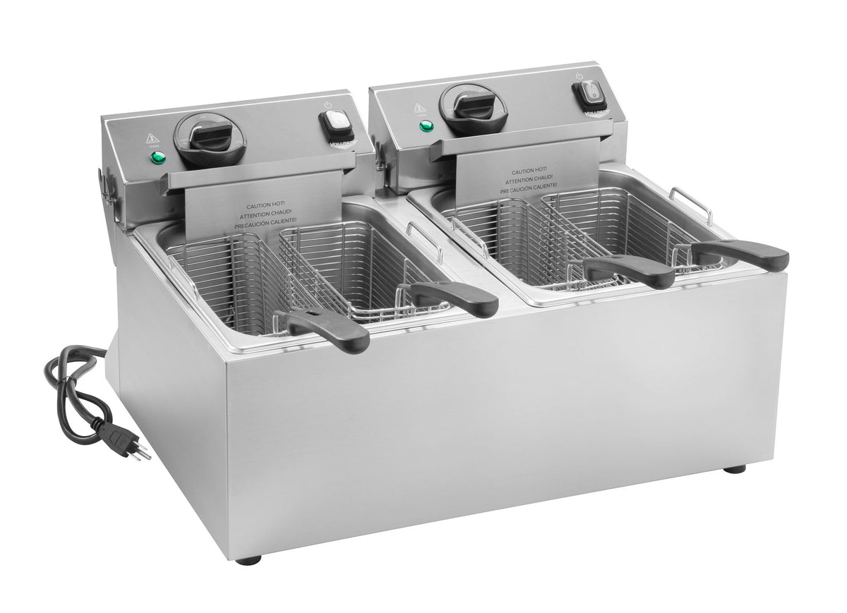 Vollrath CF2-1800DUAL-C Split Pot Countertop Electric Fryer w/ 4 Small Baskets, 20 lbs Capacity, (2) 1800 watts