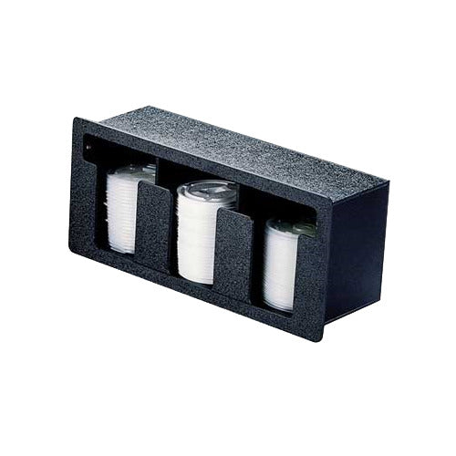 Vollrath FML-3 Flush Mount Lid Holder, 3 Columns, Horizontal, 16"W x 5-3/8"D x 7-1/4"H, Black Plastic