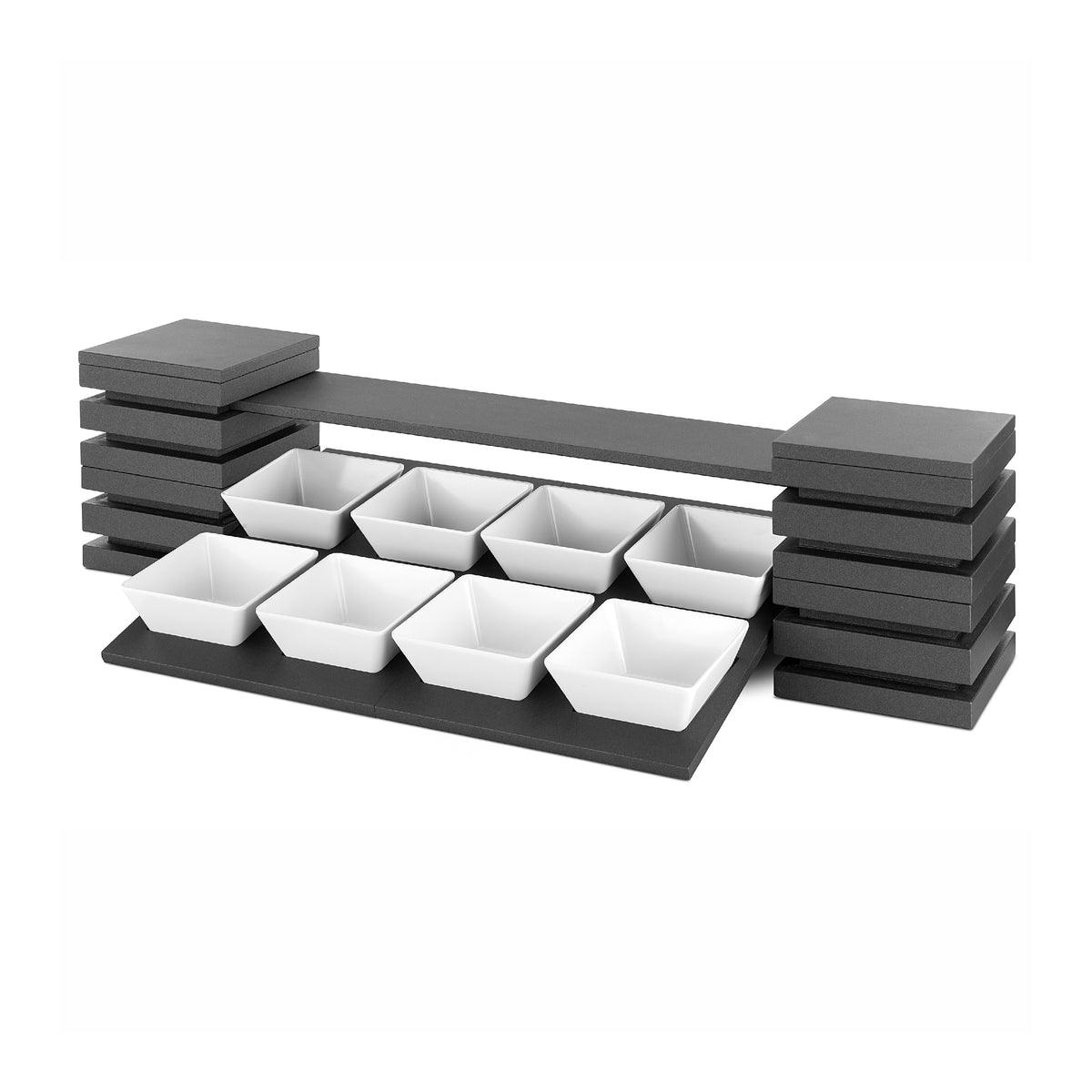 Vollrath V904333 Display Set, 56"W x 23"D x 15"H, Black Cubes Lids, Shelves, Melamine Bowls, Shelf