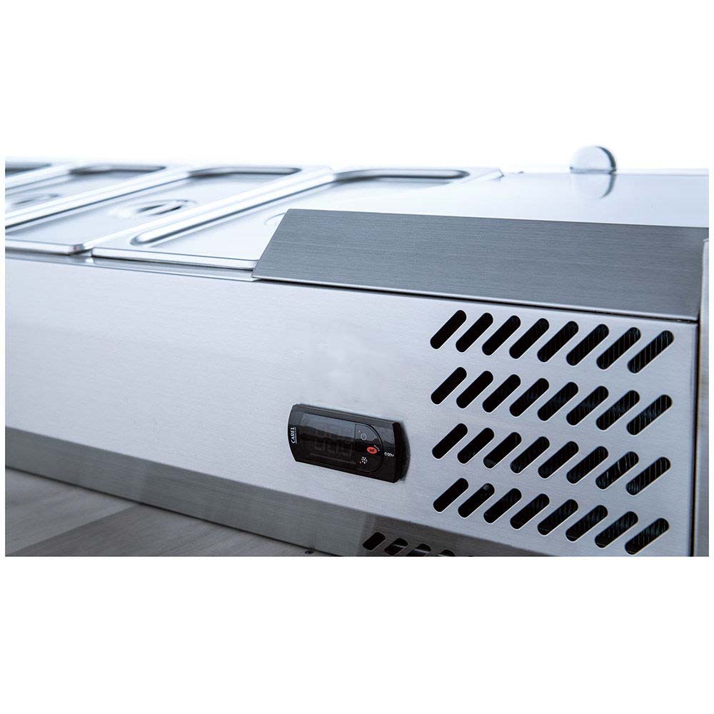 Coldline CTP48SG refrigerated countertop salad bar, digital temperature controller and vents, close-up