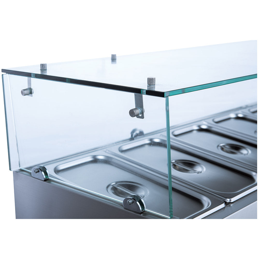 Coldline CTP60SG refrigerated countertop salad bar, glass cover and pan lids, close-up