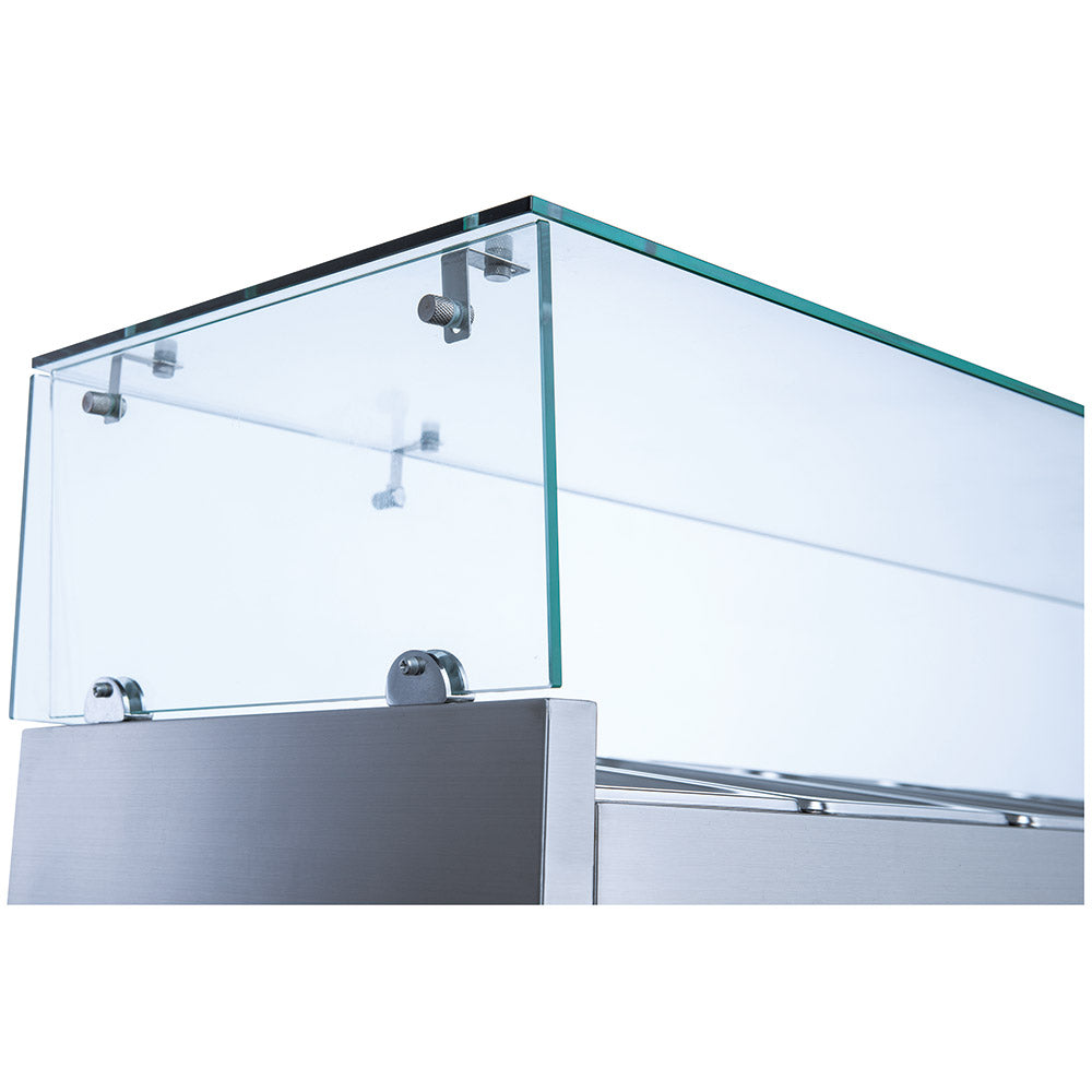 Coldline CTP70SG refrigerated countertop salad bar, glass cover end panel, close-up