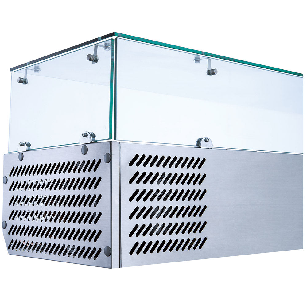 Coldline CTP70SG refrigerated countertop salad bar, side view of the vented end