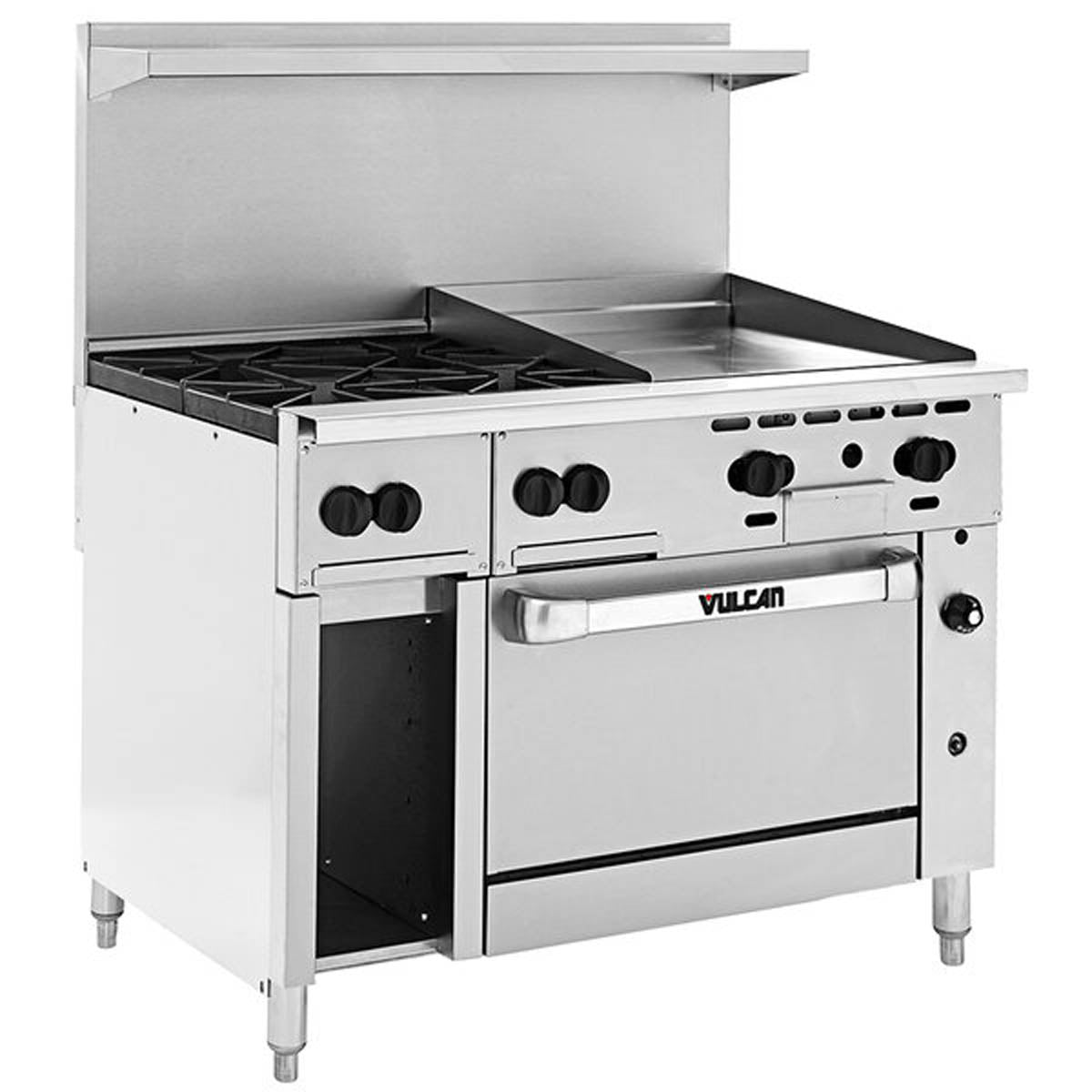 Vulcan 48C-4B24G 48-Inch Commercial Gas Range — 4 Burners, Convection Oven, Manual Control
