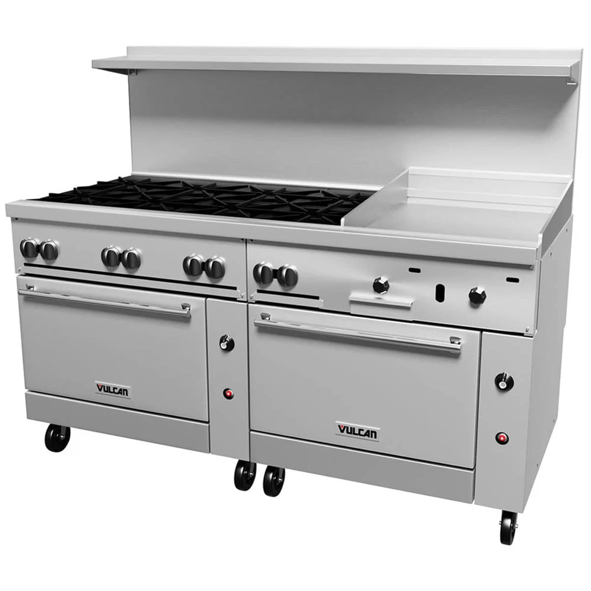 Vulcan 72CC-8B24G 72-Inch Commercial Gas Range — 8 Burners, Convection Oven, Manual Control