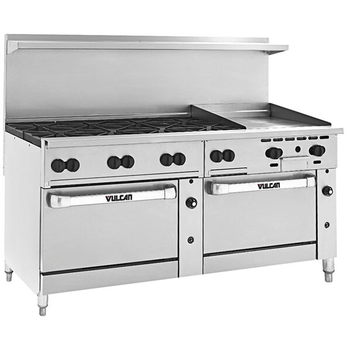 Vulcan 72RS-8B24GT 72-Inch Commercial Gas Range — 8 Burners, Standard Oven, Thermostatic Control