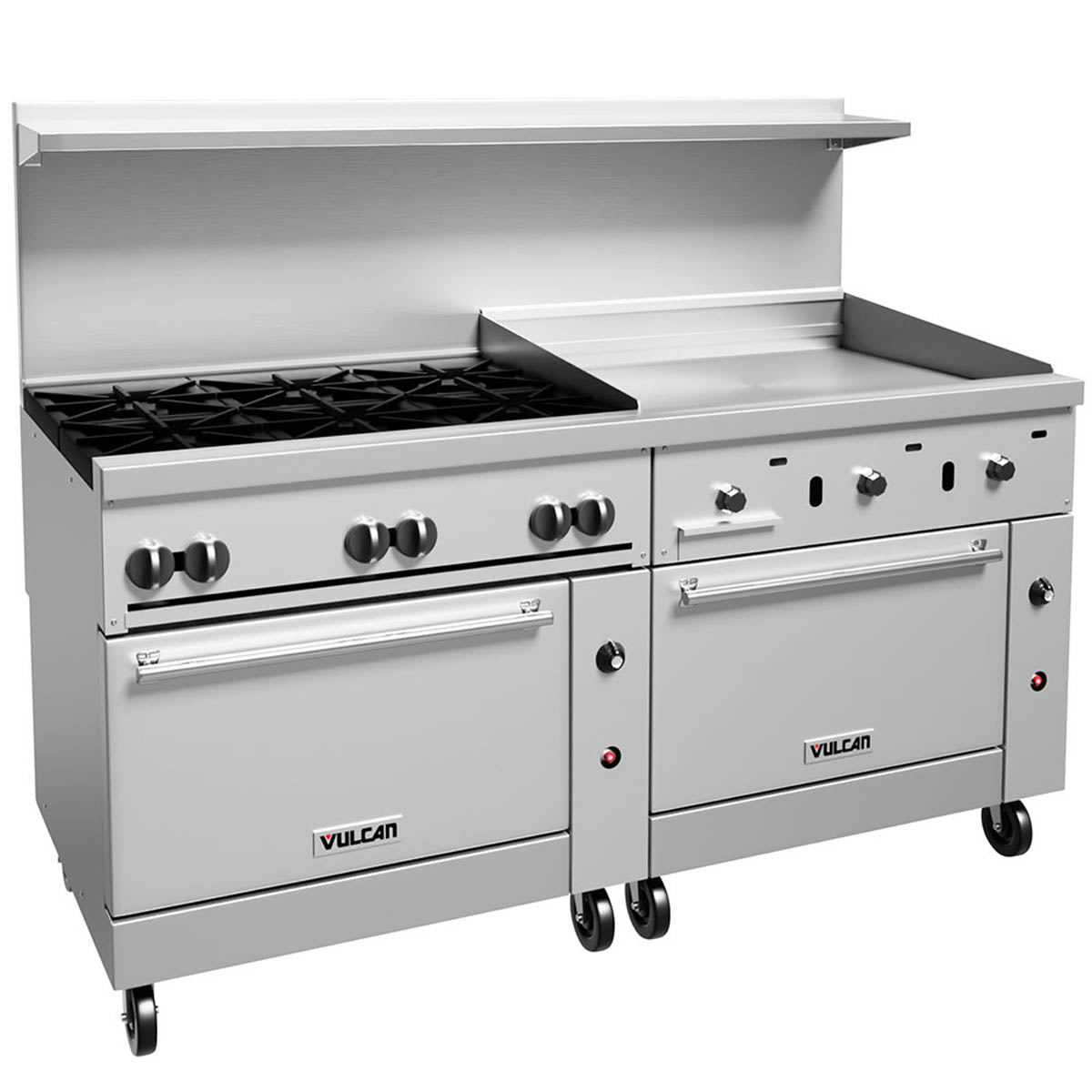 Vulcan 72SS-6B36G 72-Inch Commercial Gas Range — 6 Burners, Standard Oven, Manual Control