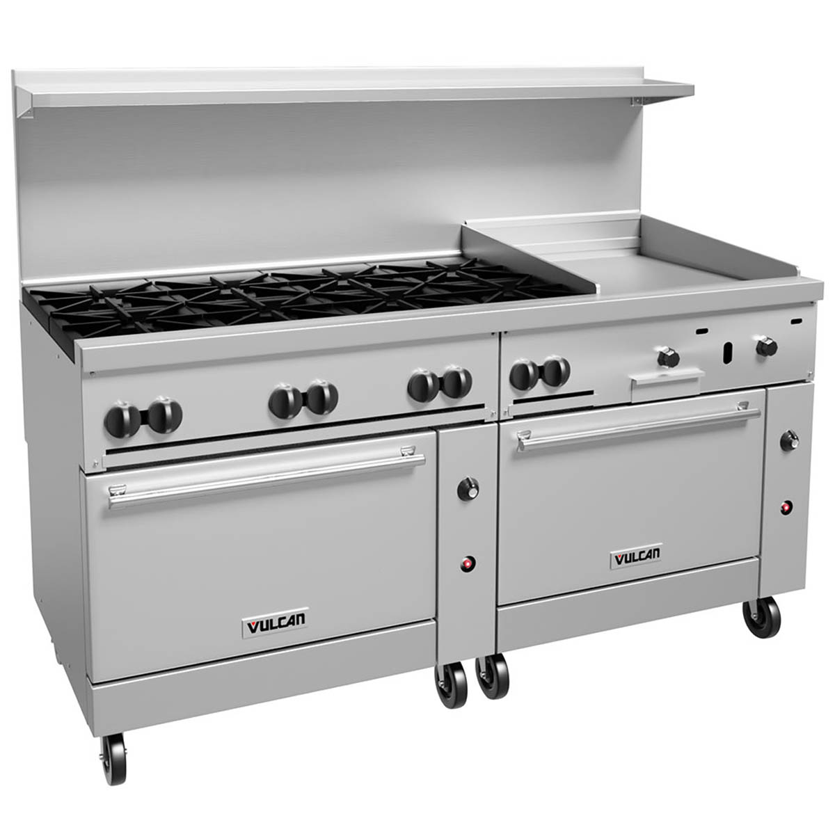 Vulcan 72SS-8B24GT 72-Inch Commercial Gas Range — 8 Burners, Standard Oven, Thermostatic Control