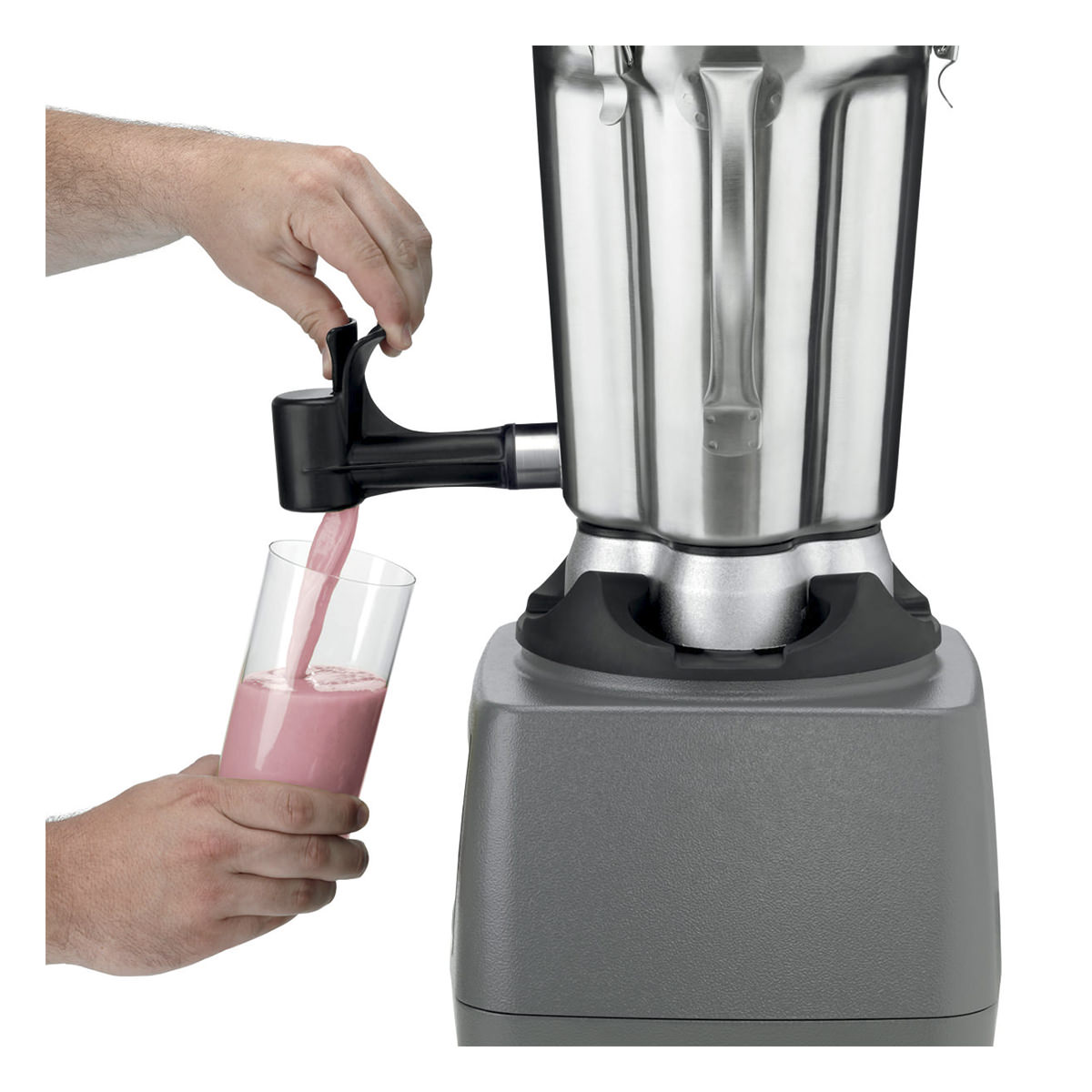 Waring CB15SF easy-pour spigot filling a glass, close-up