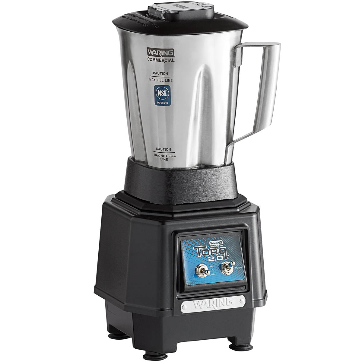 Waring TBB145S4 Torq 2.0 blender with 48 oz. stainless steel container, angled view