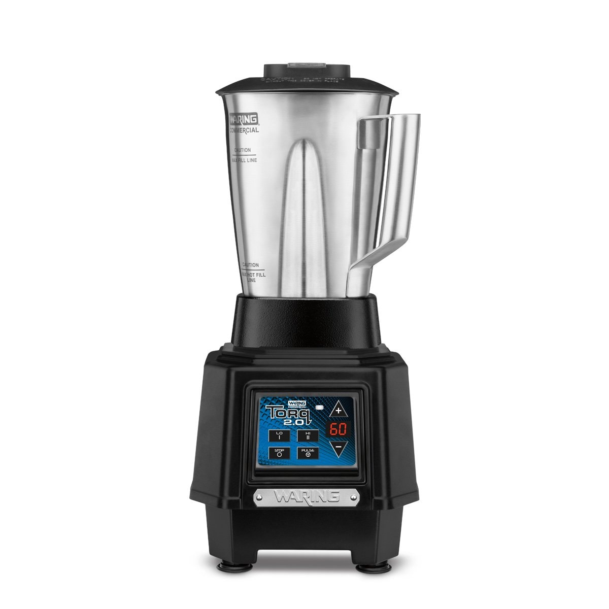 Waring TBB160S4 Torq 2.0 blender with 48 oz. stainless steel container, front view