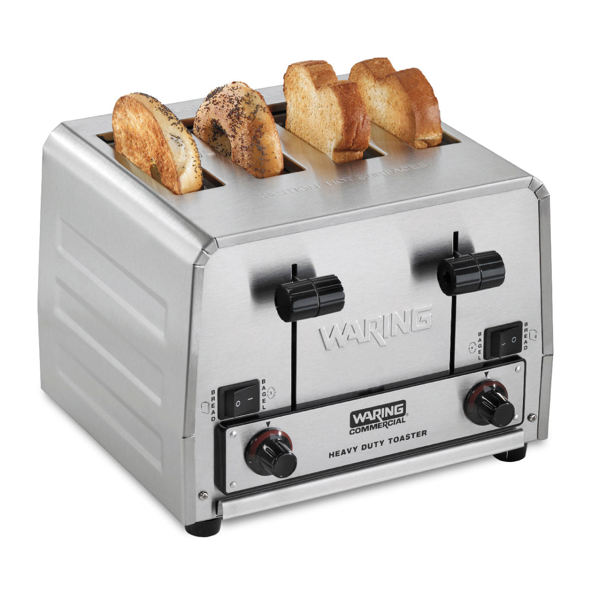 Waring WCT855 toaster with bagels and bread in the slots