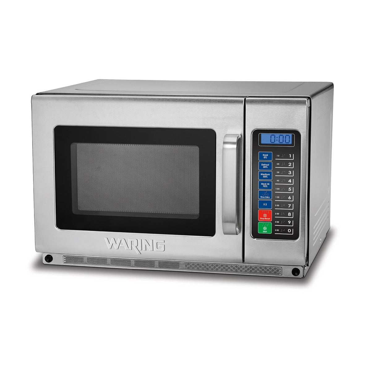 Waring WMO120 heavy-duty microwave, angled front view