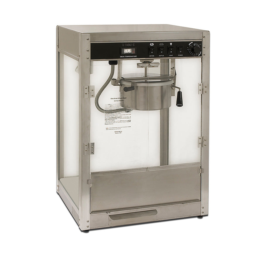 Winco 11087 20" Silver Screen 8-Oz. Popcorn Popper w/ 4-Switch Operation, Old-Maid Drawer