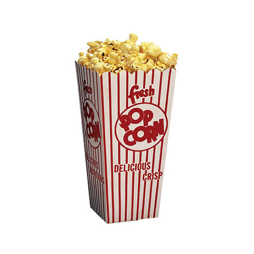 Winco 41048CS Popcorn Scoop Box, 1.75 oz, 4" x 4" x 8" red & white striped - 500/Case