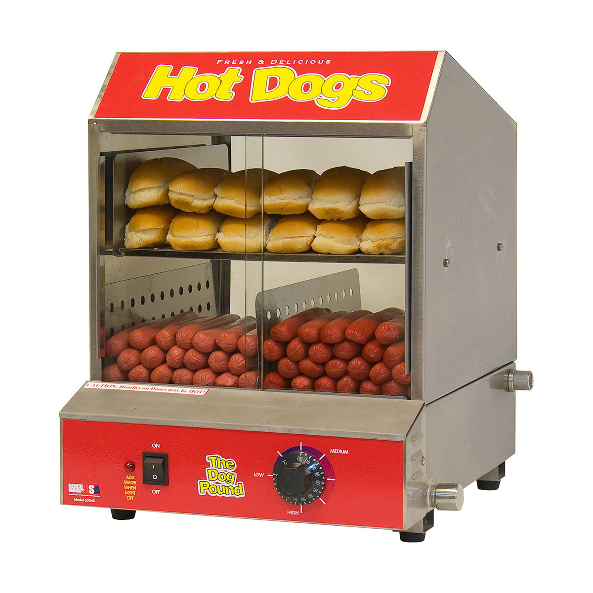Winco 60048 Winco Benchmark 60048 Dog Pound Hot Dog Steamer w/ (164) Hot Dog & (36) Bun Capacity | 15" Wide
