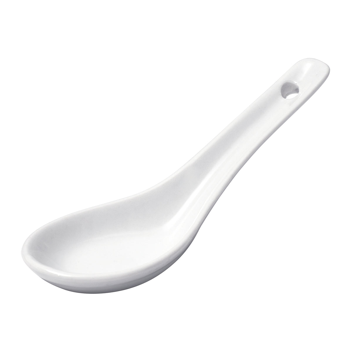 Winco ASS-55 Soup Spoon, 5-1/2" L x 2" W x 1/2" H, White Porcelain, 5" Length - 1 Dozen
